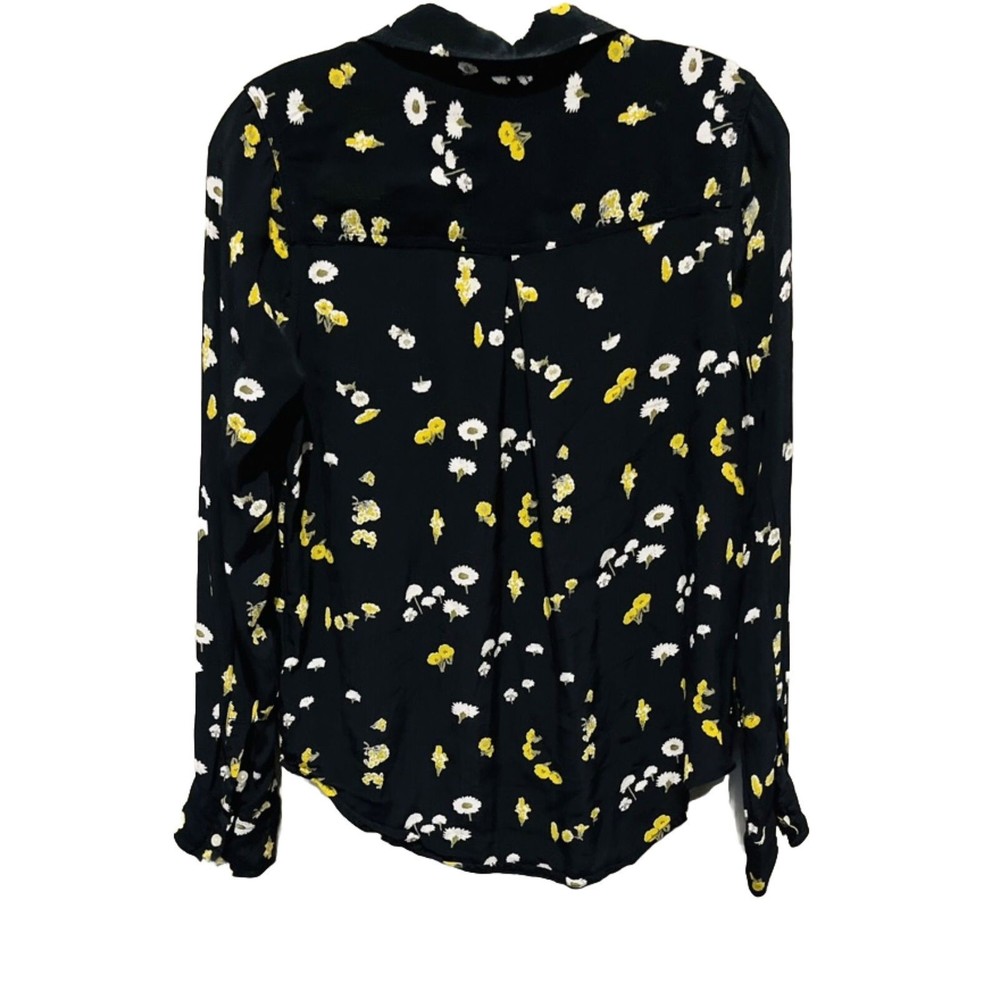 Lucky Brand Women’s Shirt XS Black Floral CottageCore Long Sleeve Button Up Top